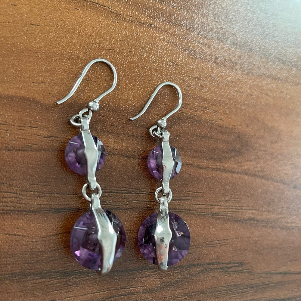 New Amethyst double gem stone drop Silver Earrings 💖 - Picture 9 of 10